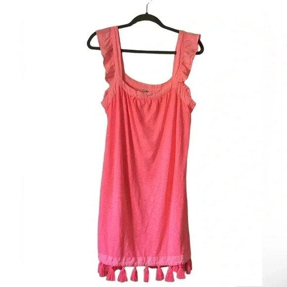 Vineyard Vines Ruffle & Tassle Trim Mini dress Cover up  in Neon Rosa Size Small - Picture 2 of 8